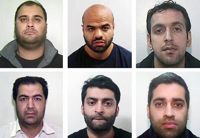 GANG members (top row from left) Razwan Munir, Mohammed Kamran Chaudhry, and Imran Sarwar, (bottom row from left) Waqar Afzal, Nokhaz Haider and Umar Haq