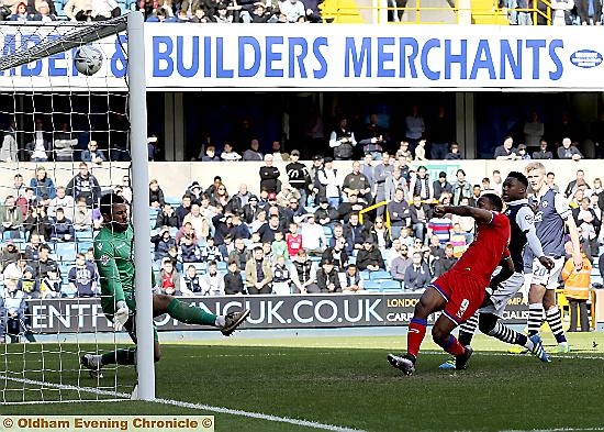 Glaring miss . . . Dominic Poleon lifts the ball over the bar from close range.