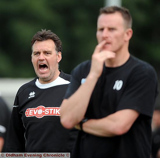 Mossley AFC joint managers Lloyd Morrison (left) and Peter Band.