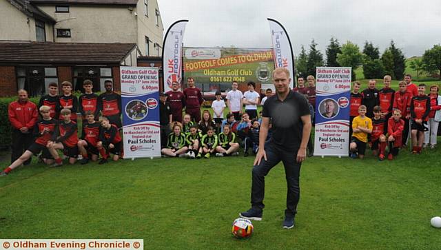 Paul Scholes playing the first holes with Players from Springhead Utd under 14's