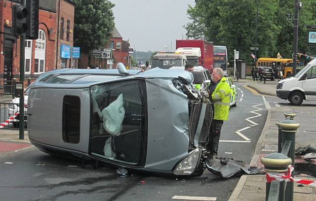 CAR-FLIP drama . . . the Honda Civic at Failsworth Pole