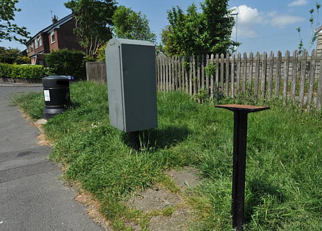 MISSING: The postbox stand in High Crompton, minus the Royal Mail box