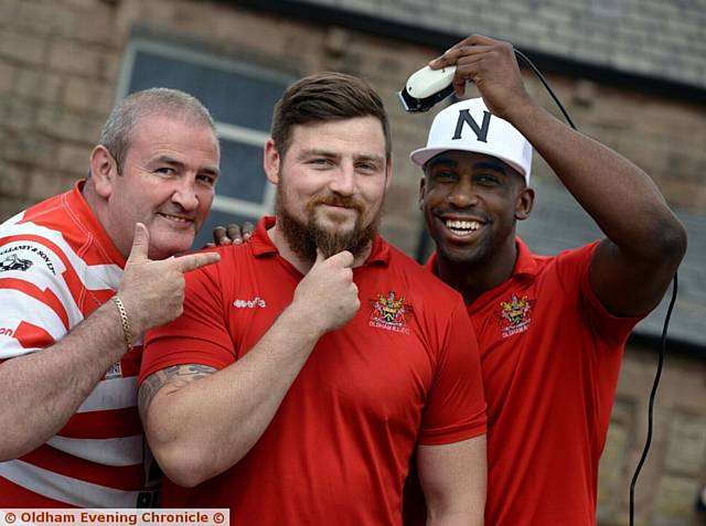 READY, steady, shave! From left, Phil Ward, Michael Ward and, helping with the shave, fellow team-mate Jamel Chisholm
