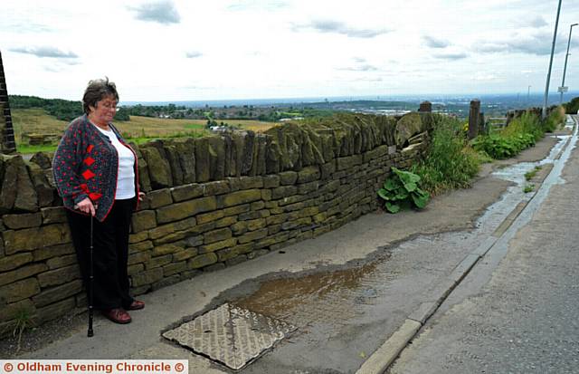 SEWAGE problem . . . Margaret Whyatt outside her home on Buckstones Road, Shaw
