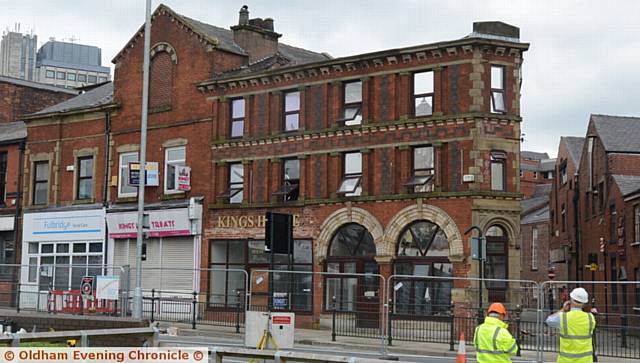 Kings House, King Street left in danger of total collapse after the roof fell in, following the removal of the floors of the building.