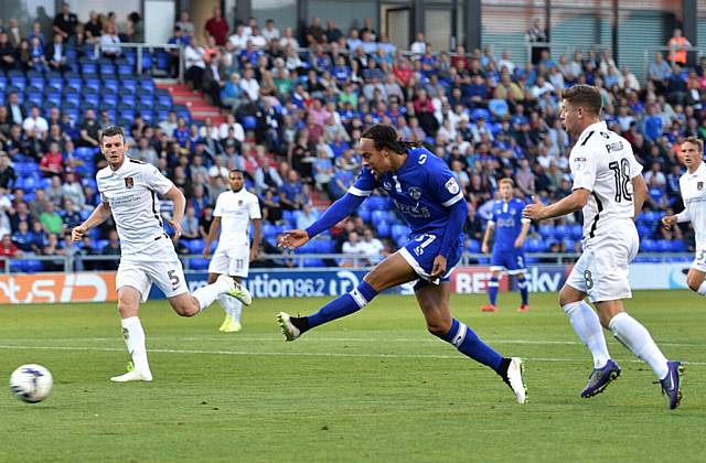 NOT THIS TIME . . . Charles Dunne goes close for Athletic last night as they were held to a goalless draw by Northampton
