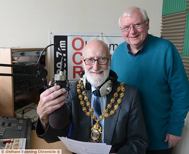 GOOD TO TALK . . .Mayor Cllr Derek Heffernan on air with Dave McGealy.