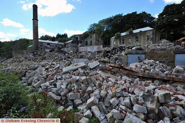 Bailey Mill in Delph during demolition after recent fire.