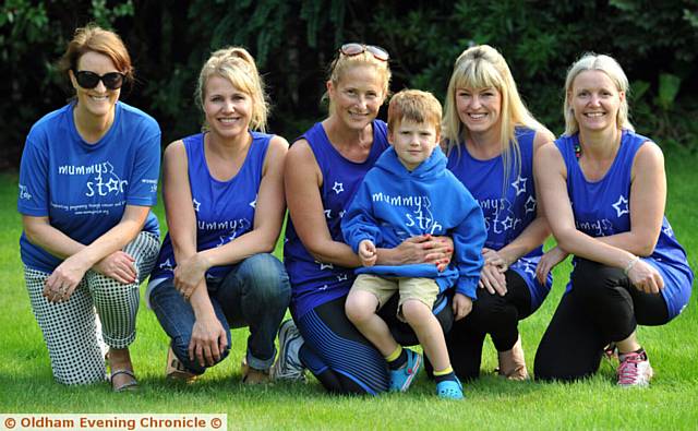 NINE in nine challenge . . . Gillian Haq, Danielle Corrigan, Eva Royle with son Sam, Charlotte Adams and Jennifer Ahern