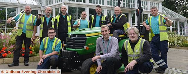 Gardening staff at Alexandra Park, Pride in Oldham nominees. Back left to right, Jerome Tynn, Paul Jones, John Halfpenny, Chris Dyer, Sean Rainford, Stuart Johnson, Graham Stott. Front left to right, Sean Mitchell, Will Wills (senior green space officer), Andrew Rushworth.