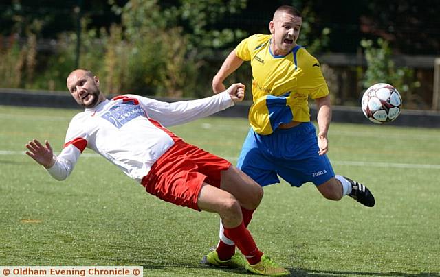 HOT-SHOT . . . Royton Town's Wayne Dean (yellow shirt)