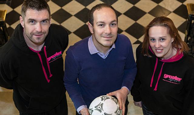 From left, Matt Johnson (Greater Sport deputy CEO), Councillor Alex Ganotis (GMCA lead member for arts, culture and leisure) and Louise Entwistle (Greater Sport Sports Development