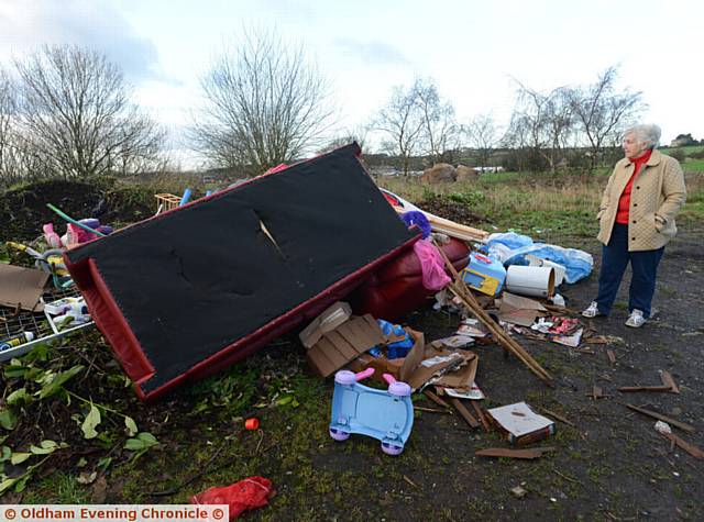 NIGHTMARE . . . Norma Miller with the pile of rubbish