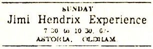 Ticket for Jimi Hendrix, Astoria, Oldham on 22 January 1967