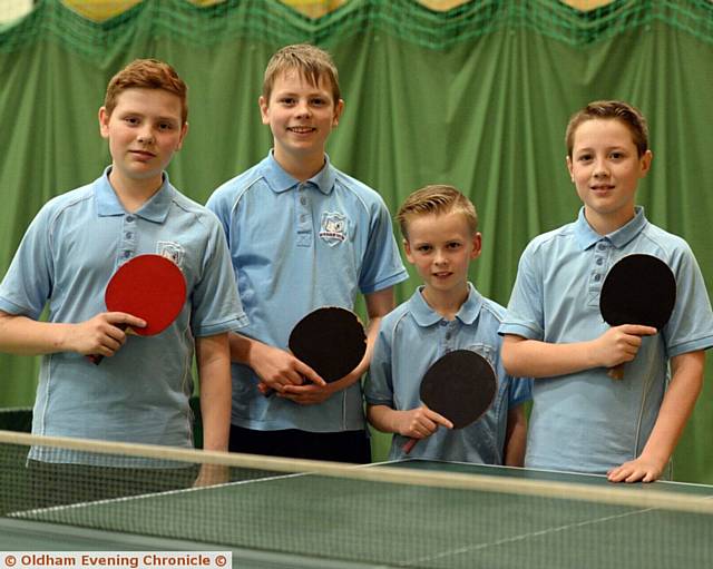 WE'RE THE TOPS . . . Newman's triumphant 'A' team were (left to right): Daniel Moore (13), Patrick Bridgen (12), Alexander Rudd (12) and Sam Yates (12)