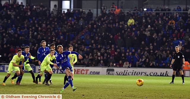 NEATLY TUCKED AWAY: Paul Green scores from the penalty spot on Tuesday night. It was Athletic's first penalty since March 1, 2016