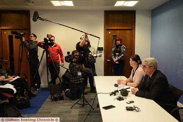 Police press conference to confirm the  identity of the man's  body, found near Dovestone Reservoir over a year ago as David Lytton. Pic shows DC Kelly Bragg and DS John Coleman.
