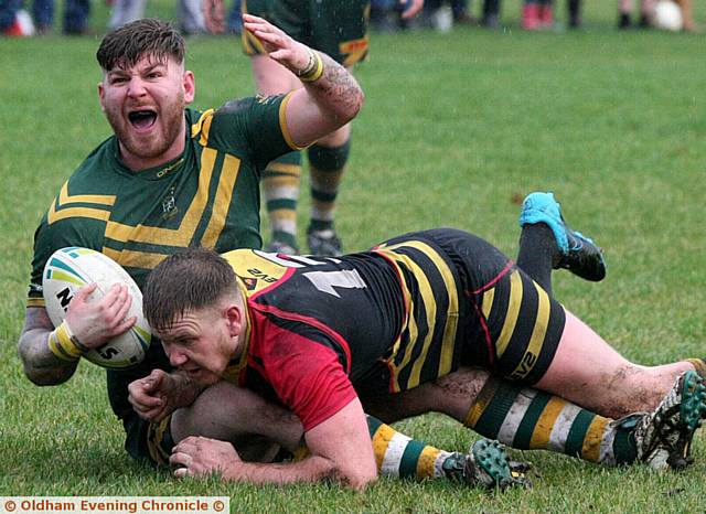 REFEREE! Rhys Wareing makes his feelings known after a tackle from Fitton Hill Bulldogs.