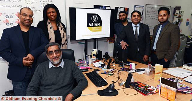 Asian Business Leaders' group is supporting the 2017 Oldham Business Awards. From left, Muz Khan (co-founder ABL), Akhtar Zahid (seated, founding father ABL), Dawn Torrington (head of sponsorship Oldham Business Awards), Karim Ahmed (DSGN UK), Kashif Ashraf (co-founder ABL), Ansar Ali (DSGN UK) Asian Business Leaders' group is supporting the 2017 Oldham Business Awards. From left, Muz Khan (co-founder ABL), Akhtar Zahid (seated, founding father ABL), Dawn Torrington (head of sponsorship Oldham Business Awards), Karim Ahmed (DSGN UK), Kashif Ashraf (co-founder ABL), Ansar Ali (DSGN UK)