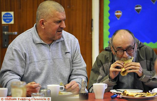 TUCKING IN . . . Ian Beckett (left) and Anthony Wood