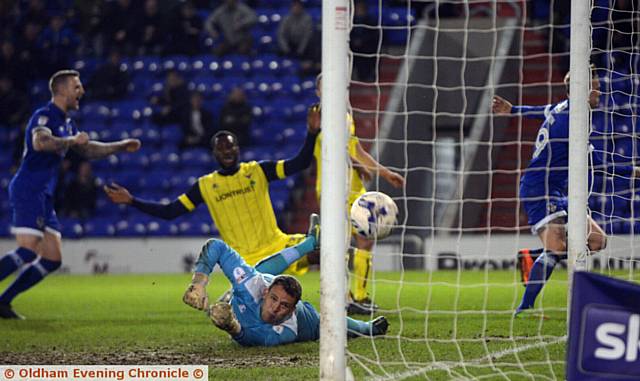 1, 2, 3 - AND IN . . . Lee Erwin finishes off, and then celebrates his crucial winning goal in style