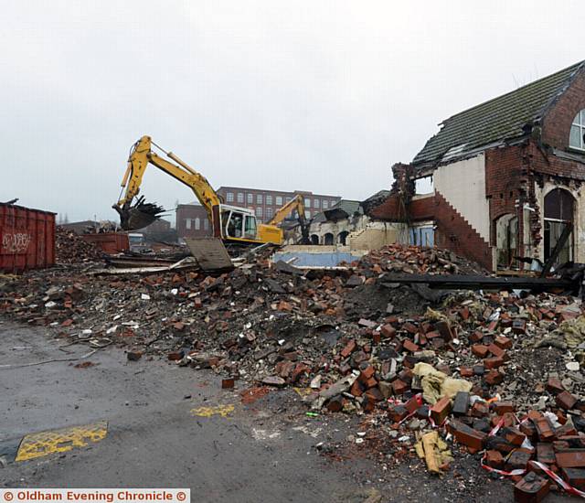 WORK . . . Byron Street School demolition in progress