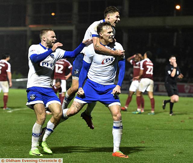 PERFECT TIMING . . . Lee Erwin celebrates his last-gasp winner for Athletic against Northampton Town last night.

