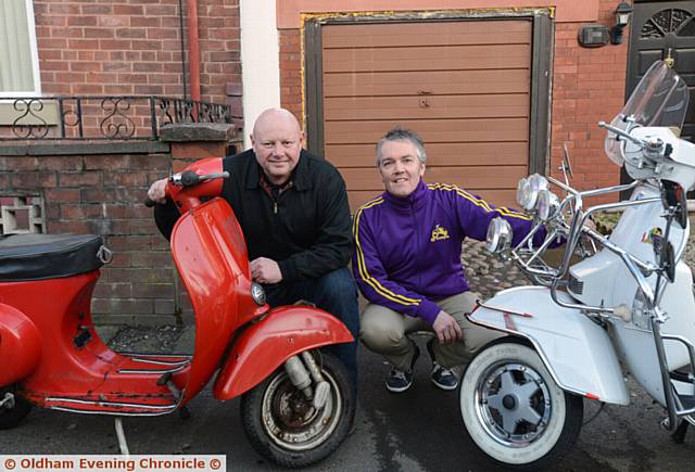 TONY Crocker (left), who found the scooter, with Simon (right) and his new machine