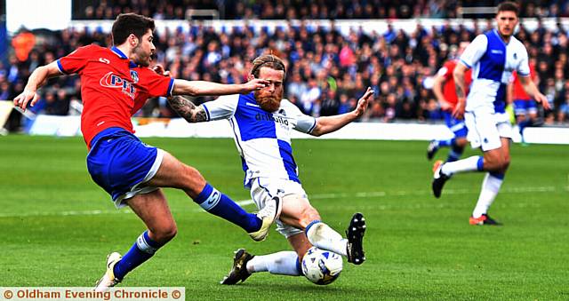 ON THE ATTACK . . . Ryan Flynn tries to get a cross into the Rovers box