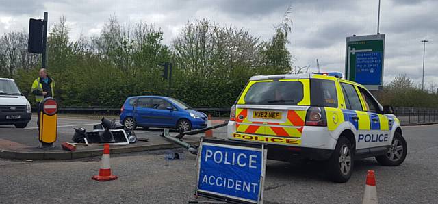 Police accident signs had been laid out to warn motorists while traffic lights remained out of action.