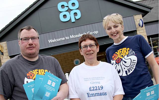 FROM the left: Emmaus Mossley companion Kris Wookey with Co-op representative Tracey Barnshaw and Emmaus retail manager Hazel Hodkinson
