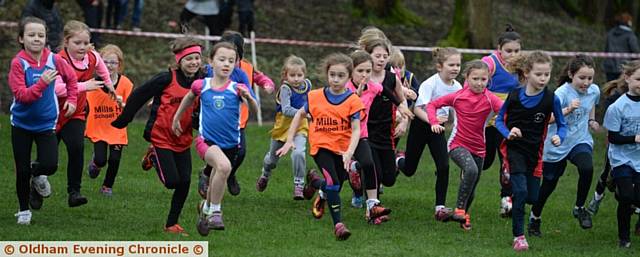 OFF THEY GO! . . . the start of the Years Three/Four girls' race. 