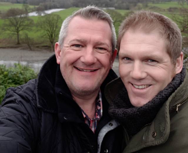 Kevin Britt (left) and partner Glenn Drake-Owen will brave the shark-infested waters at the Blue Planet Aquarium this Sunday.