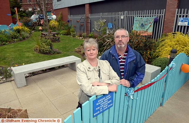 IN MEMORY. . . Julie and Noel Ryan in the sensory garden created in memory of their daughter Jordan