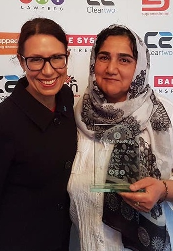 AWARD . . . Marzia Babakarkhail with her award and Debbie Abrahams, Labour Parliamentary candidate for Oldham East and Saddleworth