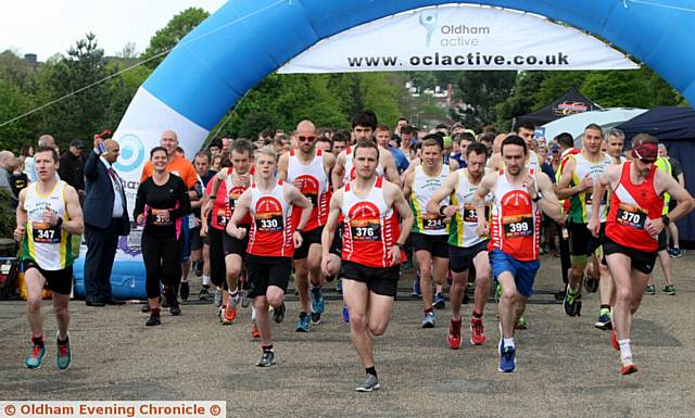 AND they're off . . . the start of the race.
