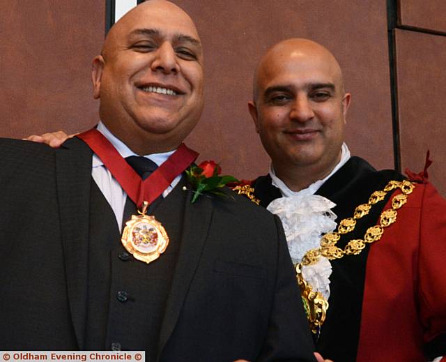 NEW . . . Mayor of Oldham Councillor Shadab Qumer (right) with his Deputy Mayor Councillor Javid Iqbal