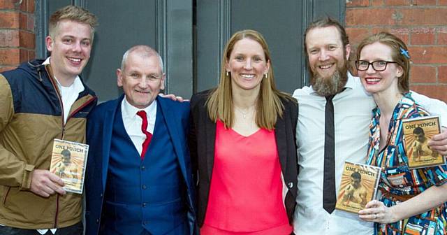 FORMER boxer Eddie Copeland, second left, with, from left, Rasing (director/producer), Stacey Copeland, Paul Jones (editor/producer) and Gaynor Jones (writer). Picture courtesy of Nigel Maitland