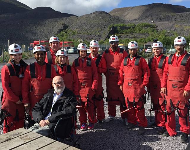 CHALLENGE . . . The Mayor's Charity Committee at the zipwire in North Wales