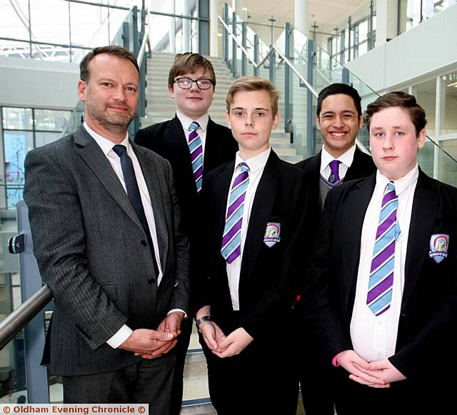 Students from Newman entered the engineering young talent competition and won. Pictured, from left are Jeff Newman, Hargreaves Engineering Duckworth Ltd, Adam Bullows, Joseph Melia, Jude Challinor, Ethan Bradley and James Gregan