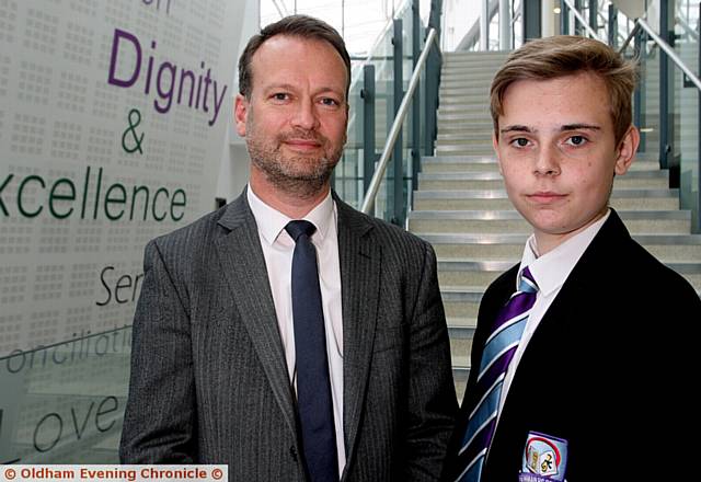 Student Joseph Melia has been offered a full-time apprenticeship place at Hargreaves Engineering Duckworth Ltd. He is pictured with Jeff Newman, a project manager at the company