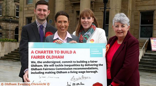 CHARTER support . . . Jim McMahon, Debbie Abrahams, Angela Rayner and Jenny Harrison CHARTER support . . . Jim McMahon, Debbie Abrahams, Angela Rayner and Jenny Harrison