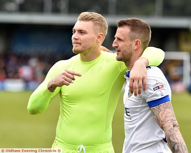 HEADING BACK TO OLDHAM? . . . new Burton Albion capture Connor Ripley with Peter Clarke after Athletic's draw at Wimbledon last season
HEADING BACK TO OLDHAM? . . . new Burton Albion capture Connor Ripley with Peter Clarke after Athletic's draw at Wimbledon last season