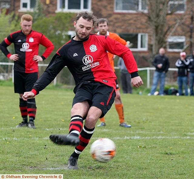 OH NO . . . Moorside's Steve Grimshaw fails with a crucial penalty against Hade Edge