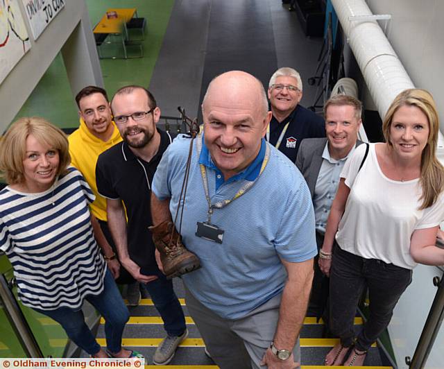 CHALLENGE . . . From left, Sue Flanagan, Frankie Byrne of Mahdlo, Martin Robinson of POINT, Mahdlo chairman Terry Flanagan (Mahdlo board member), Chris Wareing, Michael Unsworth of Kingfisher School, and Terri Unsworth CHALLENGE . . . From left, Sue Flanagan, Frankie Byrne of Mahdlo, Martin Robinson of POINT, Mahdlo chairman Terry Flanagan (Mahdlo board member), Chris Wareing, Michael Unsworth of Kingfisher School, and Terri Unsworth