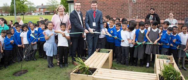 GRAND opening . . . from left, the school's executive principal Mrs Lisa Needham, head John Taylor and MP Jim McMahon