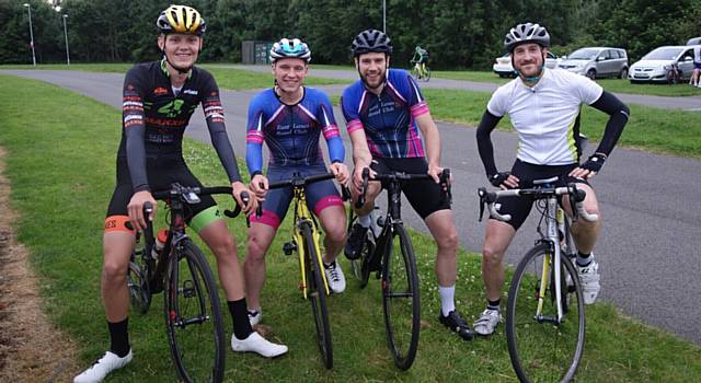 SADDLE UP . . . East Lancs riders Ben Trippier (left), Oliver Huszar, Paul Ashworth and Matt Jackson