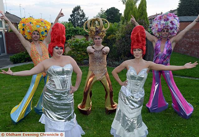 DAZZLING costumes. . . from left, Gary Jones McCaw, Dawn Leigh, John Wood, Kerry Newton, Paul Hodgkinson