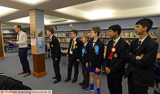 MOCK ELECTION . . . candidates await result.