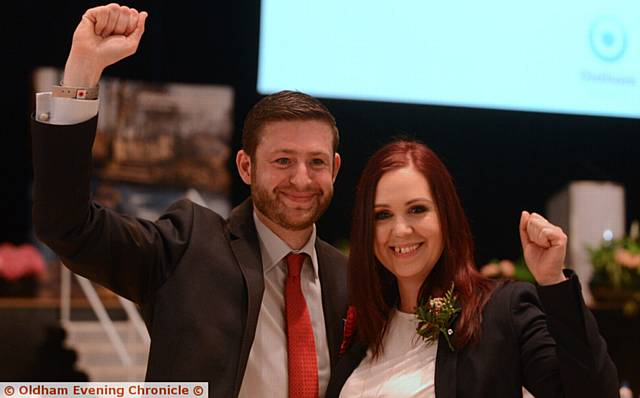 WINNER . . . Labour's Jim McMahon with partner Charlene Duerden WINNER . . . Labour's Jim McMahon with partner Charlene Duerden